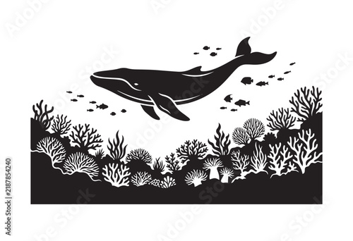 Minimalist underwater ocean wildlife silhouette. Vector illustration of a silhouette of a fish.