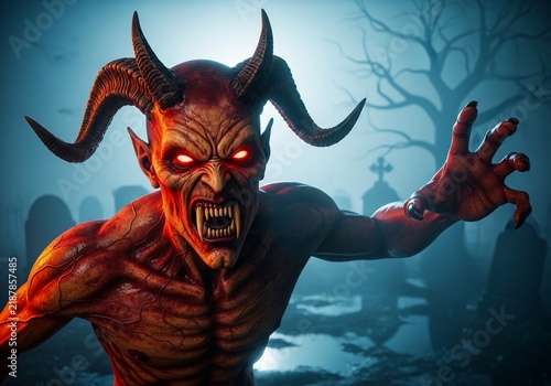 Crimson Grin in Shadowed Graveyard
