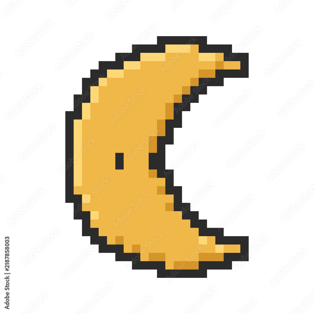 Obraz premium Golden pixel art crescent moon icon isolated on white background