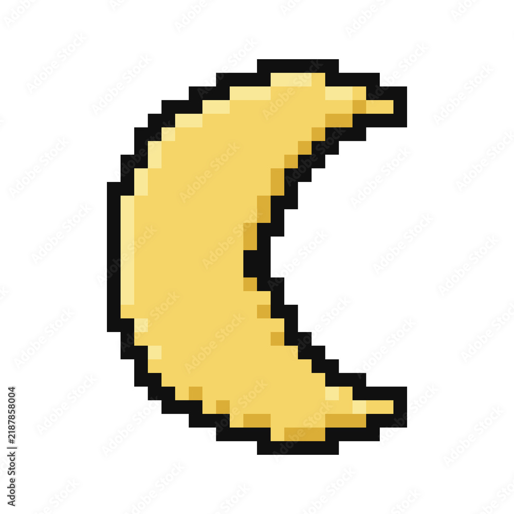 Obraz premium Yellow pixel crescent moon icon isolated on white background