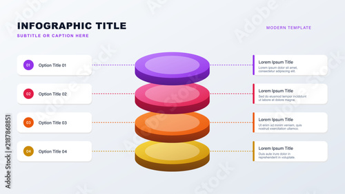 4 Layer Circular Isometric Stack Diagram Infographic Template, 3D Cylinder Chart & Business Process Layout