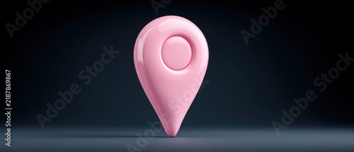 Stylish pink location pin with a smooth finish on a dark background for use in maps and navigation applications