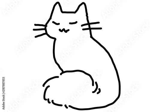手描き風の座る猫の線画