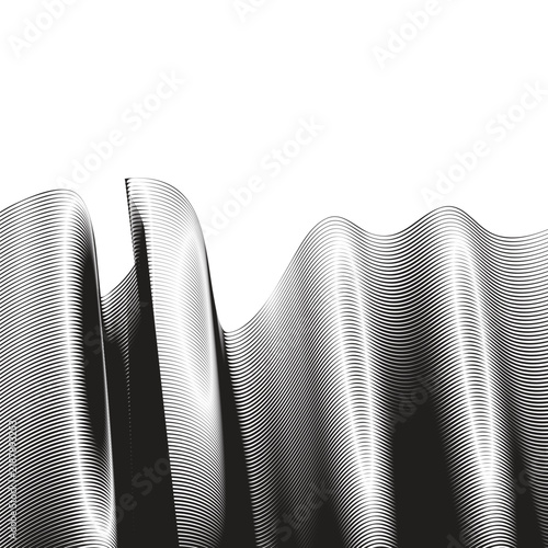 Abstract Black and White Wave Lines Background Halftone Dynamic Line Art Vector Isolated on White