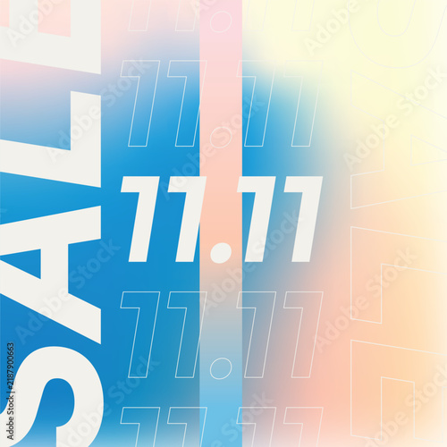 White Typography art of '11.11' and 'Sale' in Abstract Flat Style in Blue and Yellow Bright Blended Gradieny
