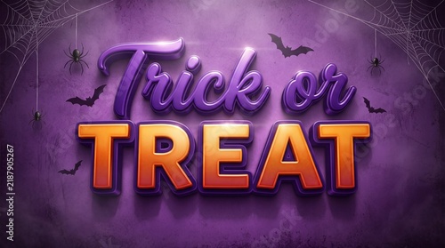 Trick or treat text, halloween style text effect on purple textured background