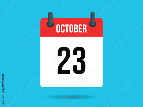 October Twenty Third Isolated Red Calendar Page on Cyan Background Flat Design
