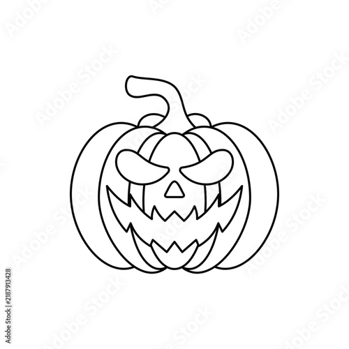 One line art Halloween Pumpkin illustration. line art, one continuous line, simple, hand drawn and sketch style. Black and white with happy pumpkin.
