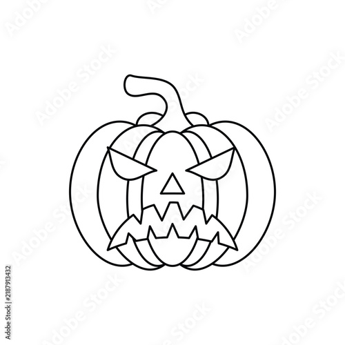 One line art Halloween Pumpkin illustration. line art, one continuous line, simple, hand drawn and sketch style. Black and white with happy pumpkin.