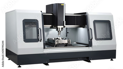 Modern industrial CNC milling machine for precision metal parts manufacturing in a factory.