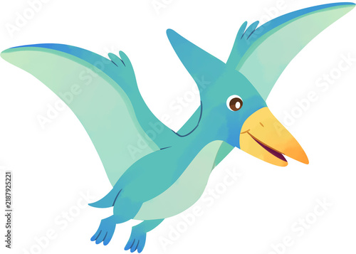 Foto Cute Blue Flying Pterodactyl Cartoon Character for Kids