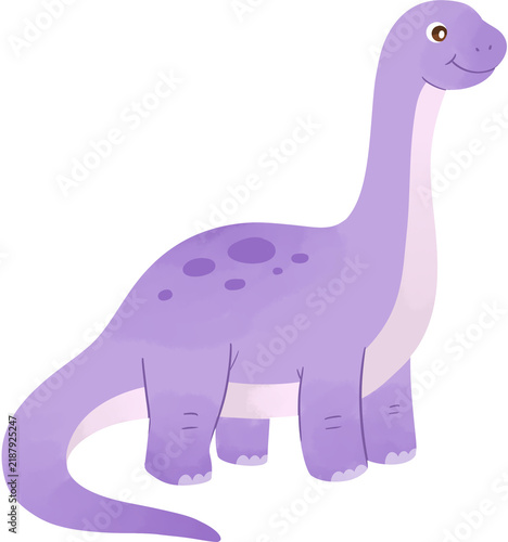 Foto Cute Purple Long Neck Dinosaur Cartoon Illustration for Kids Nursery Decor