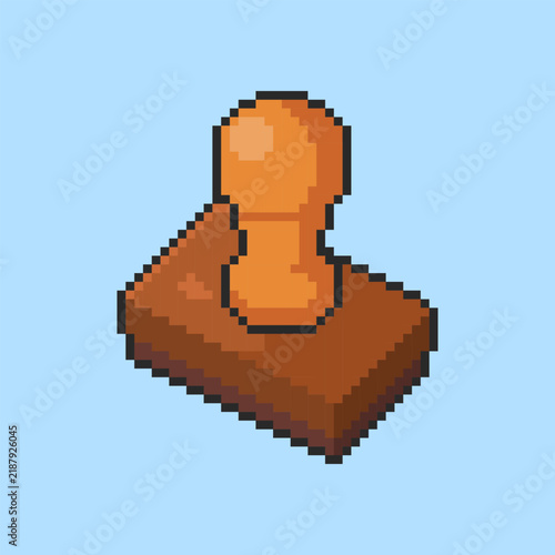 Pixel art Rubber Stamp with Wooden Handle game asset design