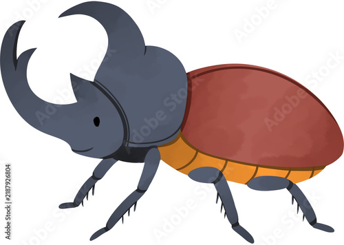 Fotografía Cute cartoon rhinoceros beetle insect character with red wings and large horns