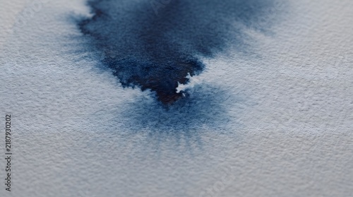 Dark Blue Watercolor Paint Bleed on Textured Paper Macro Background