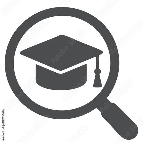 Education Search Icon with Graduation Cap and Magnifying Glass