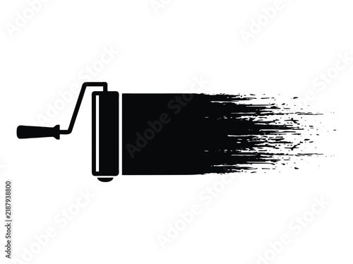 Canvas Print Black paint roller icon with grunge brush stroke, minimalist renovation tool vec