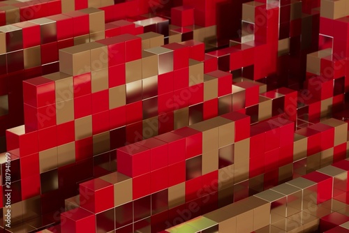 red metallic voxel background 3D computer-generated render