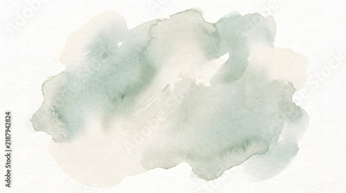 Soft sage green watercolor paint splash texture isolated on white background