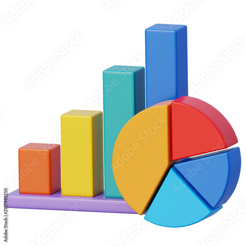 3d gradient bar and pie chart for business data analysis sales statistics reporting market research