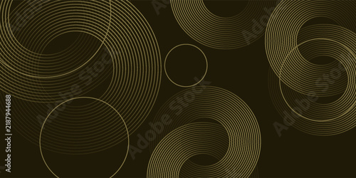 Elegant Golden Circular Line Pattern on Dark Background. A simple abstract vector illustration featuring symmetrical golden concentric arcs and thin parallel lines.