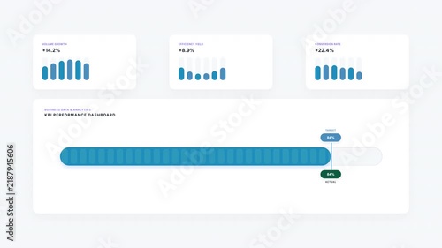 Target Lock KPI Dashboard Vector UI Concept with Performance Speedometer and Analytics Cards