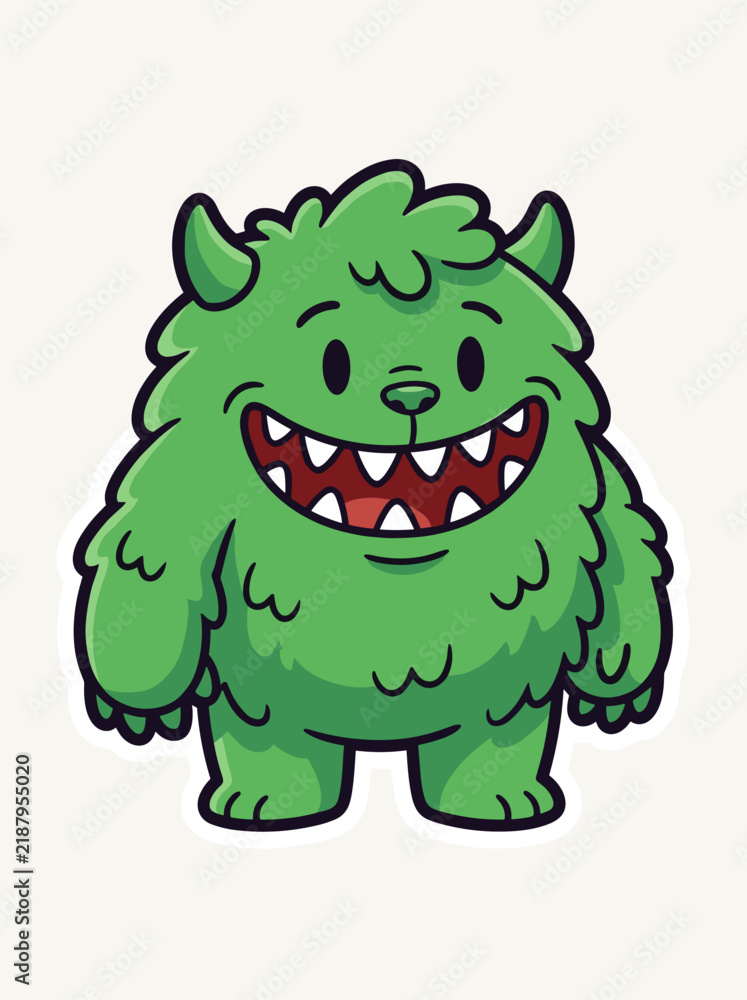 Obraz premium Friendly Green Cartoon Monster Mascot Mockup for Kids Product Branding