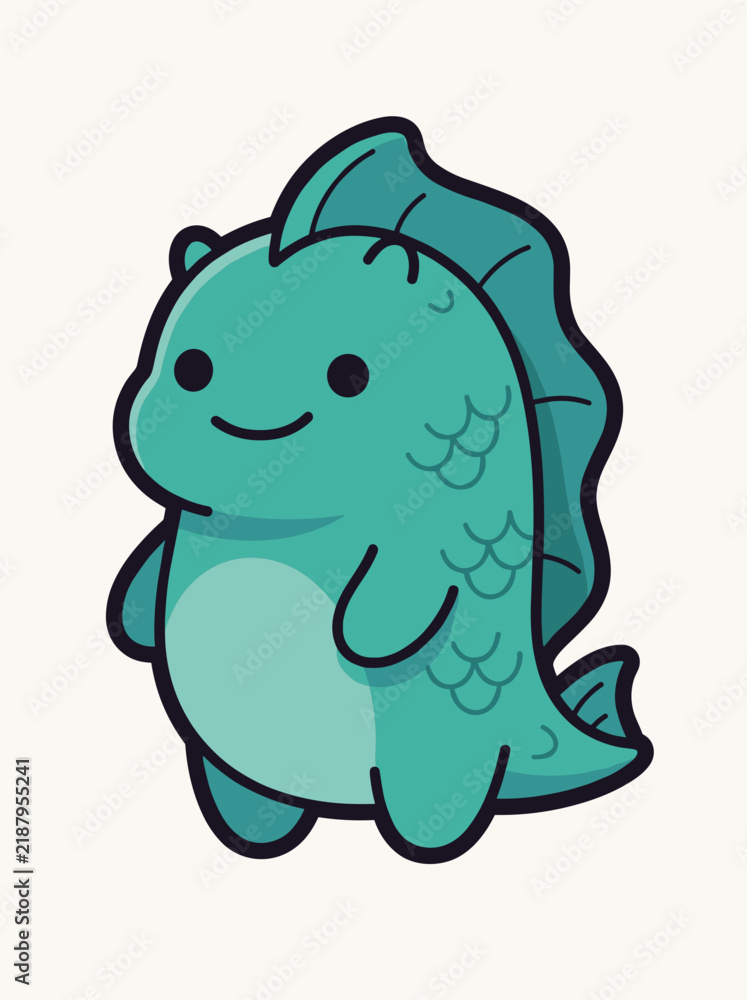 Fototapeta premium Cute Teal Dinosaur Monster Character Illustration for Mockup and Product Design