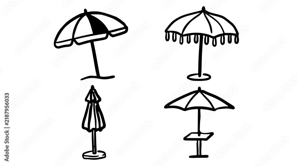 Fototapeta premium Black and white beach umbrella vector sketch