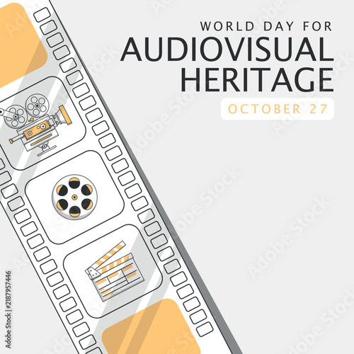 World Day For Audiovisual Heritage Template. The audiovisual elements are drawn in an outline style