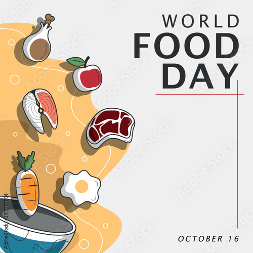 World Food Day Template. Nutritious food drawn in an outline style