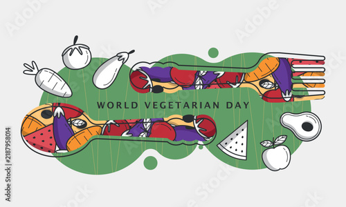 World Vegetarian Day Poster. Spoon and fork