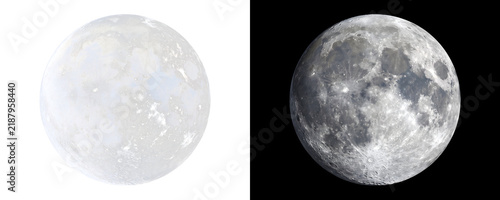 Moon fully illuminated with detailed craters and a rocky surface for design in PNG, Transparent and Black Background Versions