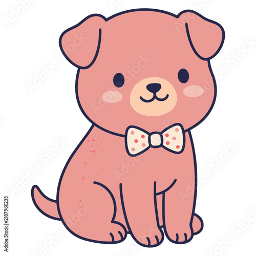Cute pink cartoon puppy dog wearing a polka dot bow tie vector illustration