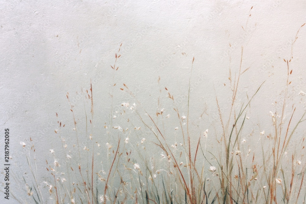 Fototapeta premium Delicate abstract meadow grass on soft textured white background