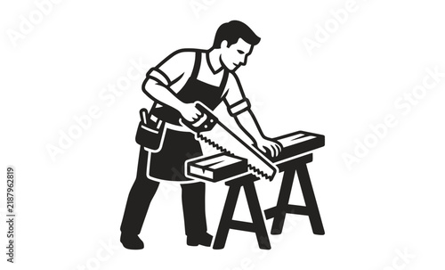 Carpenter Sawing Wood Vector Illustration