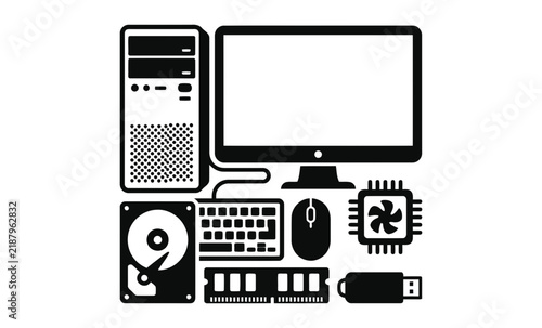 Computer Hardware Components Icon Set