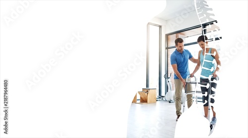Conceptual Spine Silhouette with Physical Therapist for Rehabilitation