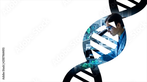 Conceptual DNA Silhouette with Scientist for Biotechnology Research