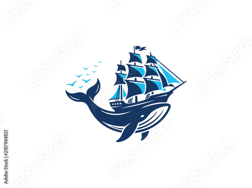 Cuadro en lienzo Nautical whale ship vector illustration