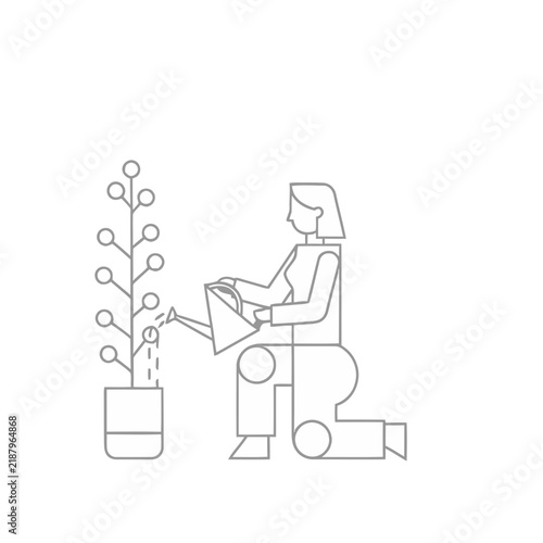 Person watering a plant in a pot