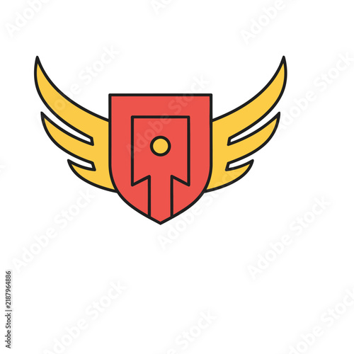 Red shield with yellow wings emblem