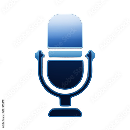 A 3D glossy blue icon of a classic studio microphone with a stand, isolated on a white background, for broadcasting, podcasting, and audio recording themes isolated on a transparent background