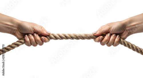 Foto Hands pulling a thick rope in tug of war concept
