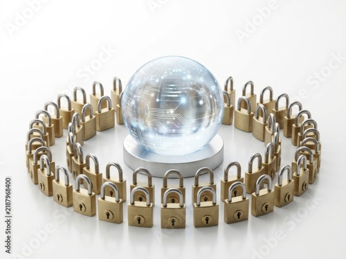 Global Network Secured by Padlocks and Illuminated Globe