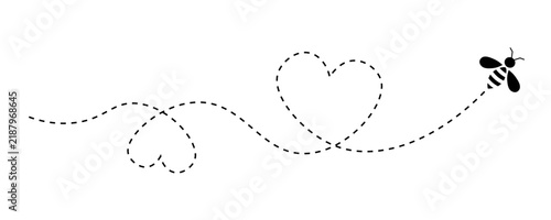 Plakat w ramie Bee with dashed heart flight path icon