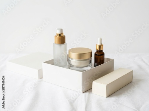 Luxury Skincare Set with Serum and Cream Bottles Arranged Artfully
