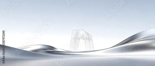 Panel kuchenny z motywem Wireframe architectural structure with flowing metallic abstract curves
