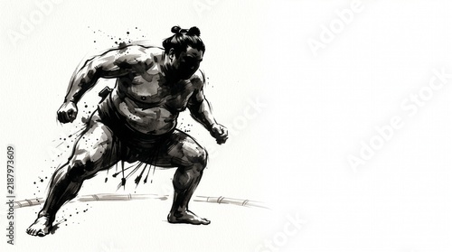 Sumi-e illustration of a sumo wrestler