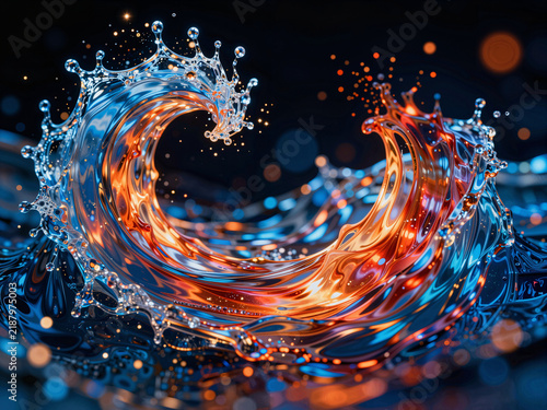 Abstract blue and orange liquid splash wave